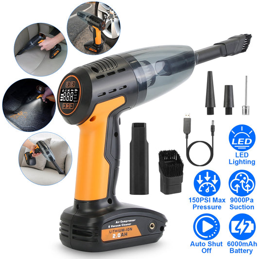 1Pc 4 In 1 Cordless Car Vacuum Cleaner And Tire Inflator With LED Light
