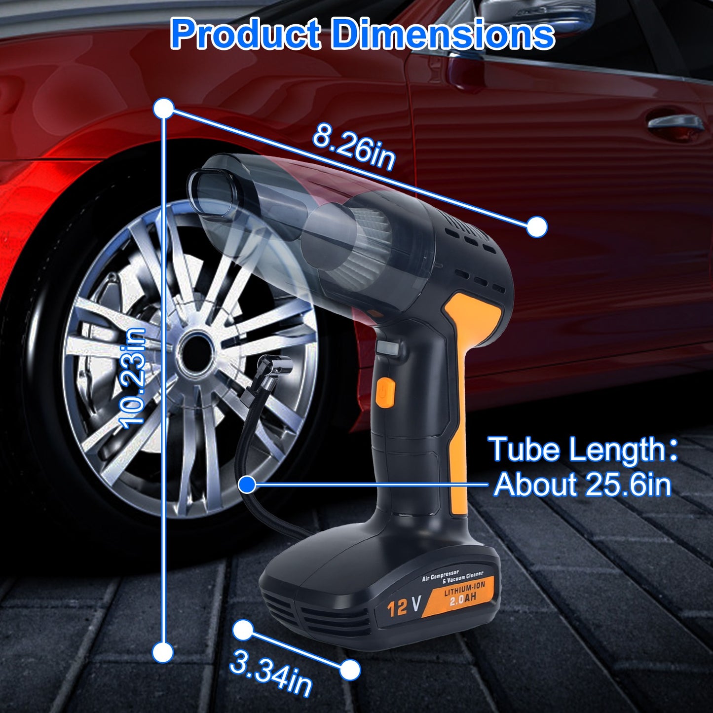 1Pc 4 In 1 Cordless Car Vacuum Cleaner And Tire Inflator With LED Light